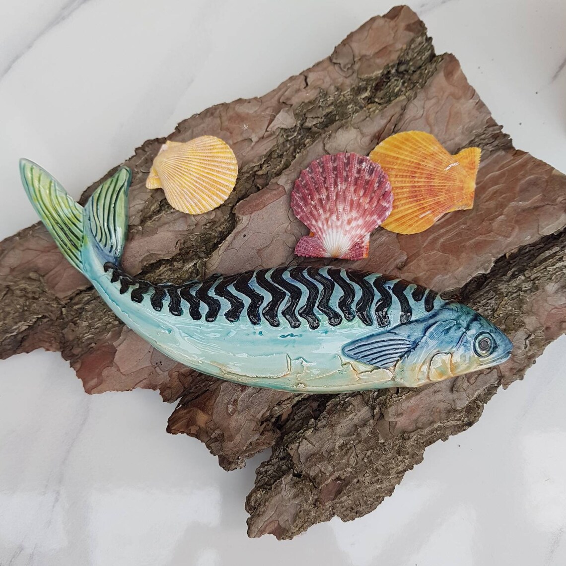 Ceramic mackerel fish wallhanging. Handmade and painted Etsy