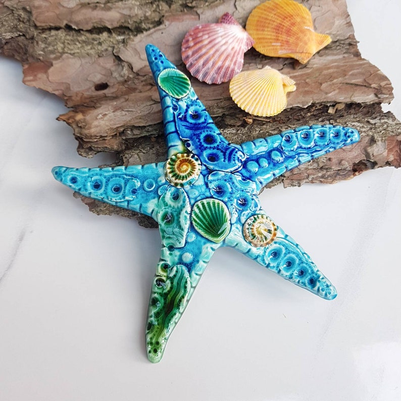 Handmade quirky starfish wall hanging decor. Unique ceramic uk | Etsy