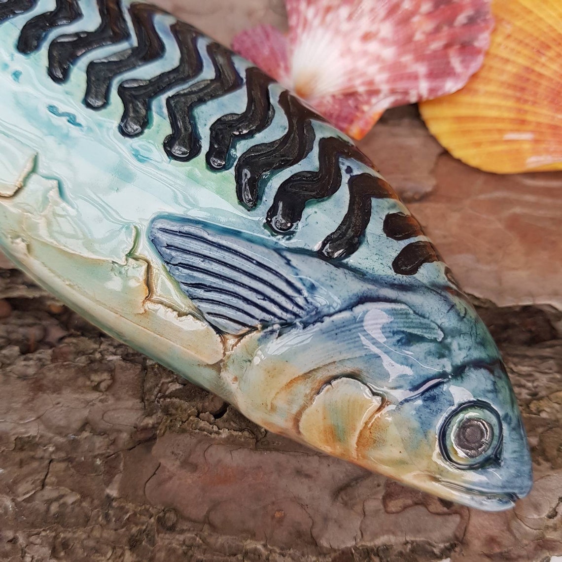 Ceramic Mackerel Fish Wallhanging. Handmade and Painted Etsy UK