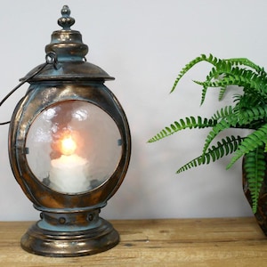 Large 38cm Tall Vintage Rustic Antique Style Three Window Candle Holder Lantern
