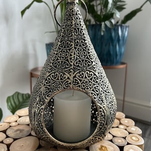 Moroccan Style Metal Candle Lantern: Intricate Design Light