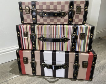 Quirky Colour Stripe Check Suitcase SHELF Chest Trunk Display