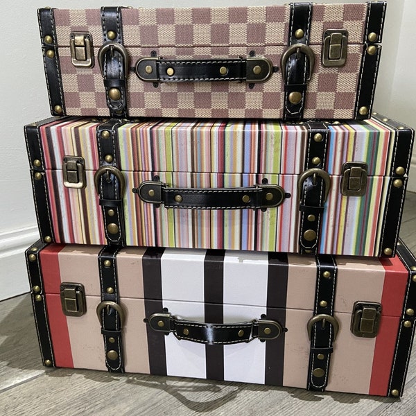 Quirky Colour Stripe Check Suitcase SHELF Chest Trunk Display