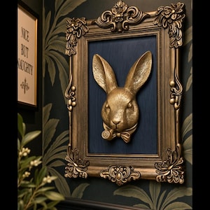 39cm Gold Bunny Rabbit Hare Ornate Framed Wall Picture 3D Head Vintage Style Art