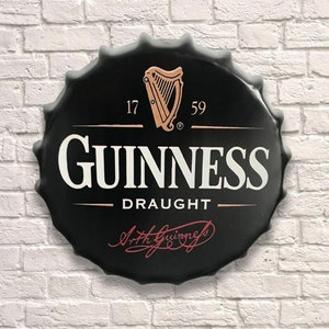 Guinness Irish Vintage Retro 30/40cm Wall Display Sign Metal Bottle Top Man Cave