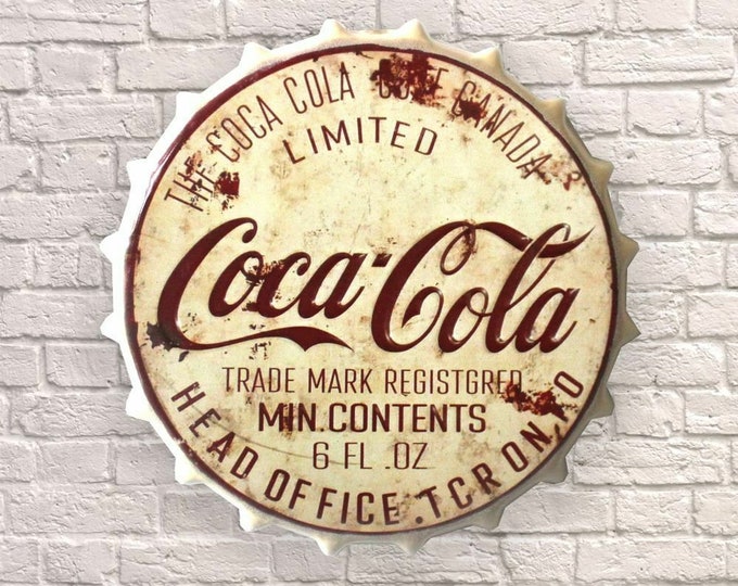 Coca Cola Metal Sign Bottle Top Large 35cm Bar Signs Pub Man Cave Wall Sign Circle Plaques