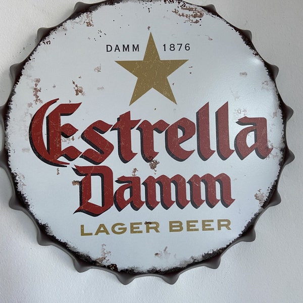 Estrella Damm Beer Vintage Retro Wall Display Sign Metal Bottle Top 30/40cm