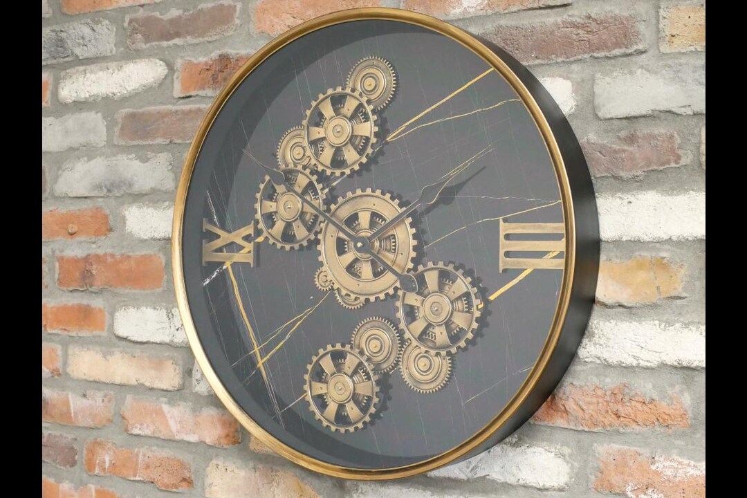 Large 60cm Black Gold Industrial Retro Metal Wall Clock With Moving ...