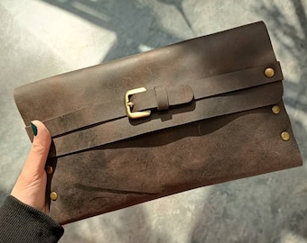 Genuine Leather Handmade Clutch Brown Handbag Dark Brown Casual Women Bag Original Leather Daily Use Bag