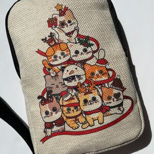 Textil Stoff Kleine Tasche Neujahr Cat Print Schwarz Rot verstellbaren Riemen Fronttasche Innen mit Reißverschluss