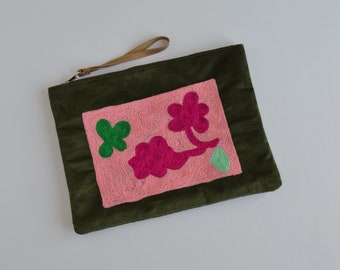 Pink Abstract Flowered Kantan Embroidery Clutch Purple Flowery Hand Bag Summer Clutch Fabric Evening Bag Flowered Patterned Women's Bag
