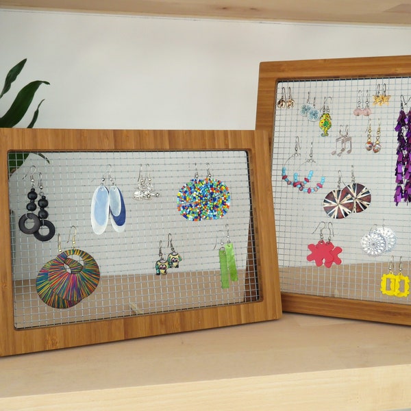 Metal Mesh Earring Holder Display Stand, Unique Wooden Hanger for Charms, Earring Hooks Clasps, Chic Home-decor Handmade Picture Frame Rings