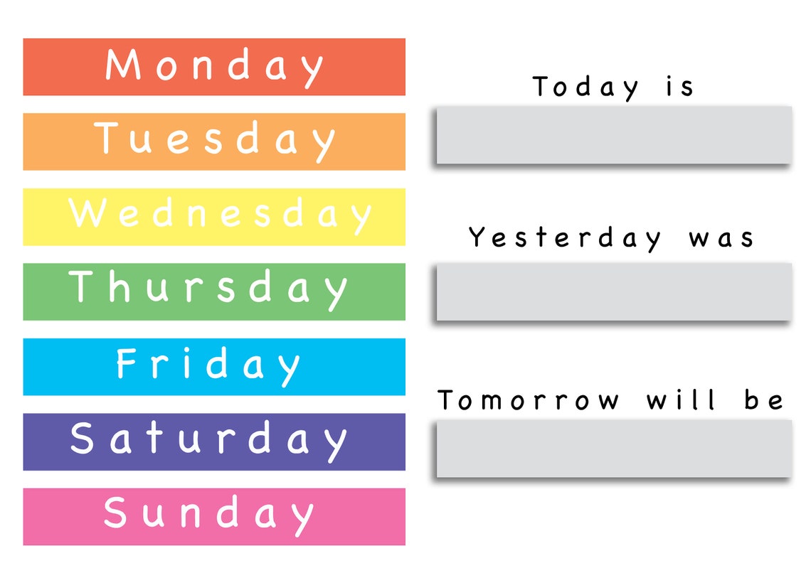 Printable Learning Mat Days of the Week Nursery Pre School | Etsy