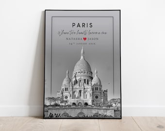 Personalized Paris Print: Sacre-Coeur, Montmartre Engagement Gift