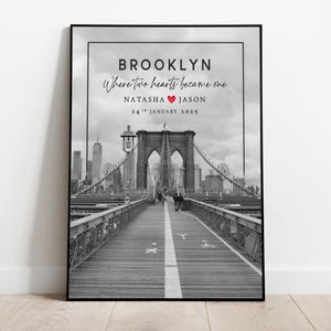 Impresión personalizada del Puente de Brooklyn, regalo de compromiso, Nueva York, blanco y negro, póster de viaje, regalo de boda personalizado, arte mural de Nueva York