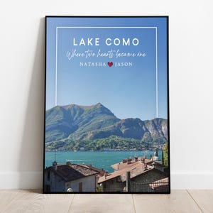 Impresión personalizada del lago de Como, regalo de compromiso, póster de viaje a Italia, montañas, regalo de boda personalizado, arte mural con paisaje