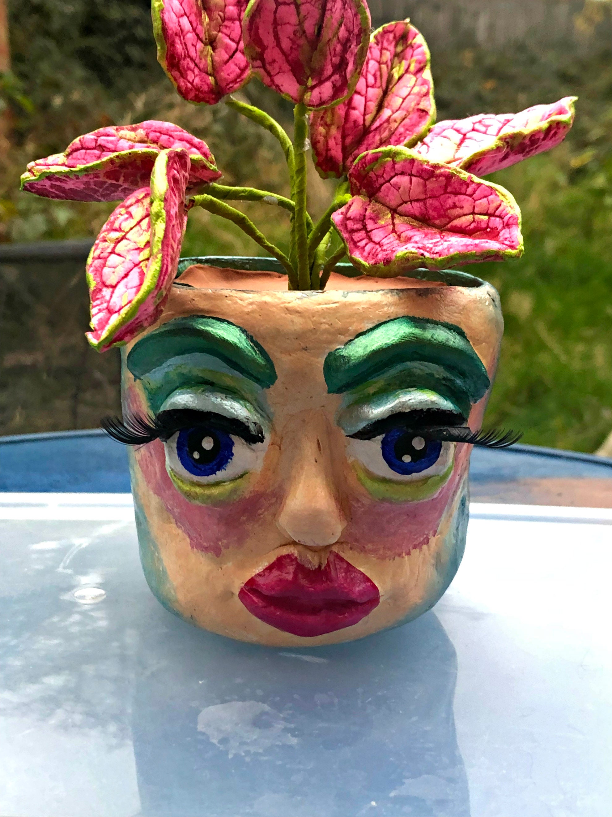 Handmade Hand Painted Girl Face Planter Plant Pot With Etsy UK