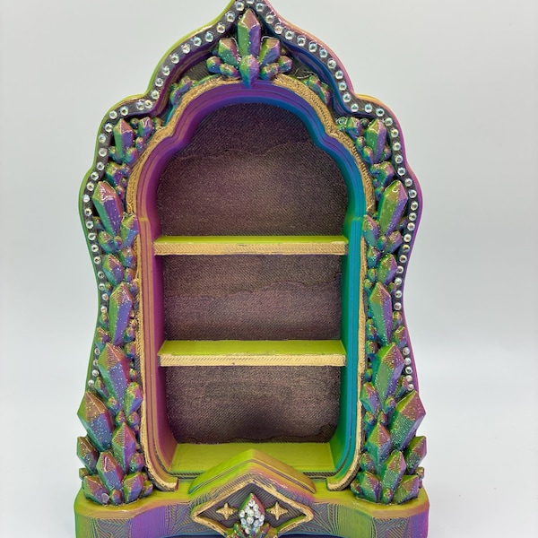 3D Printed Crystal Arch Mini Bookshelf – Colour Shift Shrine Display Unit