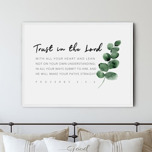Proverbs 3:5-6, Bible Verse Wall Art,Trust in the Lord,Christian Decor, Scripture Print, Bible Quote, Over the bed decor,Office Decor