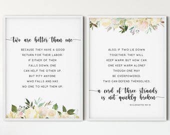 Ecclesiastes 4:9-12 Two Are Better Than One Wedding Bible Verse Wall Art,  Scripture Print Christian Wall Art Gift Wedding Signs Set of 2