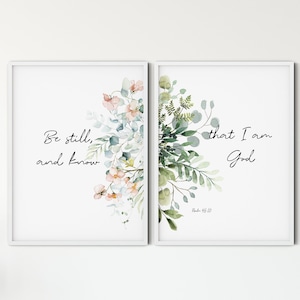Psalm 46:10 Bible Verse Wall Art, Printable Wall Art, Set of 2 Scripture Christian Art Decor, Digital Print,Be still and know that I am God