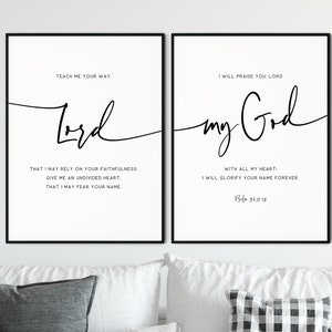 Psalm 86:11-12 Bibelvers Wandkunst 2er Set Drucke Moderne christliche Dekoration Schrift Druck Bibel Zitat Poster Druckbare WandKunst Herr mein Gott