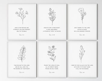 Bundle of 6 Psalms Wall Art, Bible Verse Wall Art Set Prints, Modern Minimalist Scripture Quote Printable Wall Art, Living Room Decor Gift