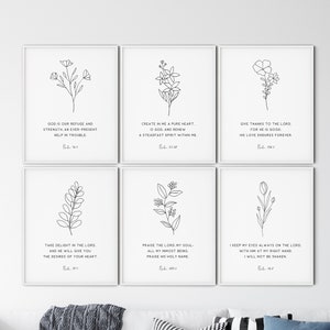 Bundle of 6 Psalms Wall Art, Bible Verse Wall Art Set Prints, Modern Minimalist Scripture Quote Printable Wall Art, Living Room Decor Gift