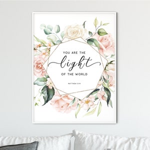 Matthew 5:14 Bible Verse Wall Art Printable Scripture Prints For Christian Decor, Bible Quote Wall Art, You are the light of the world