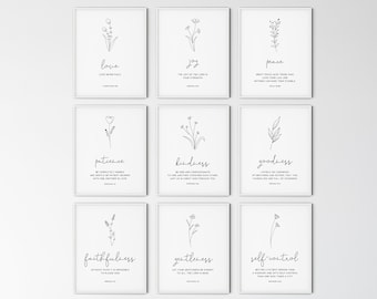 Fruit of the Spirit Wall Art | Bible Verse Wall Art Set Prints | Modern Minimalist Scripture Quote Printable Wall Art | Living Room Decor