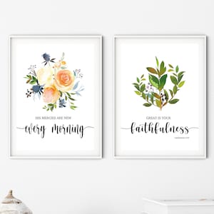Bible Verse Wall Art, Lamentations 3:23  Scripture Digital Print, His mercies are new every morning, set of 2 printable wall art