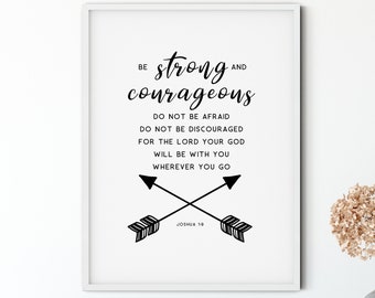 Joshua 1:9,Bible Verse Wall Art  Bible Verse Print Christian Gifts Modern Scripture Decor Minimalist Bible quote, Be strong and courageous