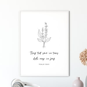 Psalm 126:5 KJV, Bible Verse Wall Art Modern Minimal Christian Decor Scripture Prints Office Wall Art Minimalist Home Decor