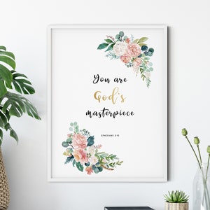 Ephesians 2:10 God’s masterpiece, Bible Verse Prints, Printable Wall Art, Large Scripture Digital Downloads, Christian Gifts for Wall Decor
