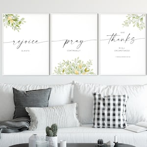 1 Thessalonians 5:16-18, Bible Verse Wall Art Set of 3 Prints, Scripture Quote Printable Wall Art, Living Room Christian Art Decor, Rejoice