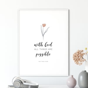 Matthew 19:26 Bible Verse Wall Art, Scripture Art, Inspirational Quotes, Calligraphy Bible Verse Prints ,With God all things are possible