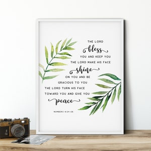 Numeri 6:24-26 Bijbelvers Muurkunst Afdrukbare Schriftmuur Kunst Christelijke huisdecoratie Geschenken, Schriftcitaten Prenten, De Heer zegene u