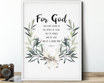 2 Timoteo 1:7 Arte murale cristiana, Bibbia Verse Wall Art, Scrittura Stampa, Decor casa cristiana, Dio non ci ha dato lo spirito della paura
