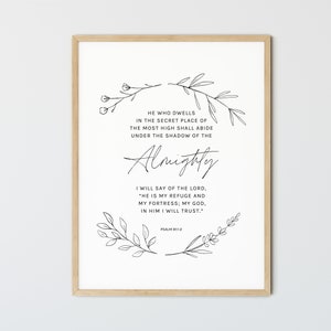 Psaume 91:1-2 Bible Verse Wall Art Modern Bible Quote Print Minimalist Scripture Wall Decor Christian Room Printable Wall Art Baptism Gift