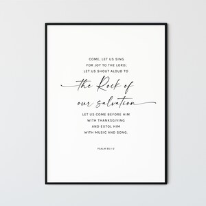 Psalm 95:1-2 Bible Verse Wall Art Printable Scripture Print Modern Minimalist Christian Wall Art Decor Gift Poster, Come let us sing for joy