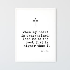 Psalm 61:2 Lead Me To The Rock That Is Higher Than I, Bible Verse Wall Art, Christian Wall Art For Home Decor, Scripture Print, KJV