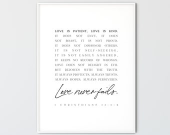 1 Corinthians 13:4-8 Love Bible Verse Wall Art Wedding Scripture Wall Art Christian Gift Print,Love is Patient Love is Kind Love Never Fails