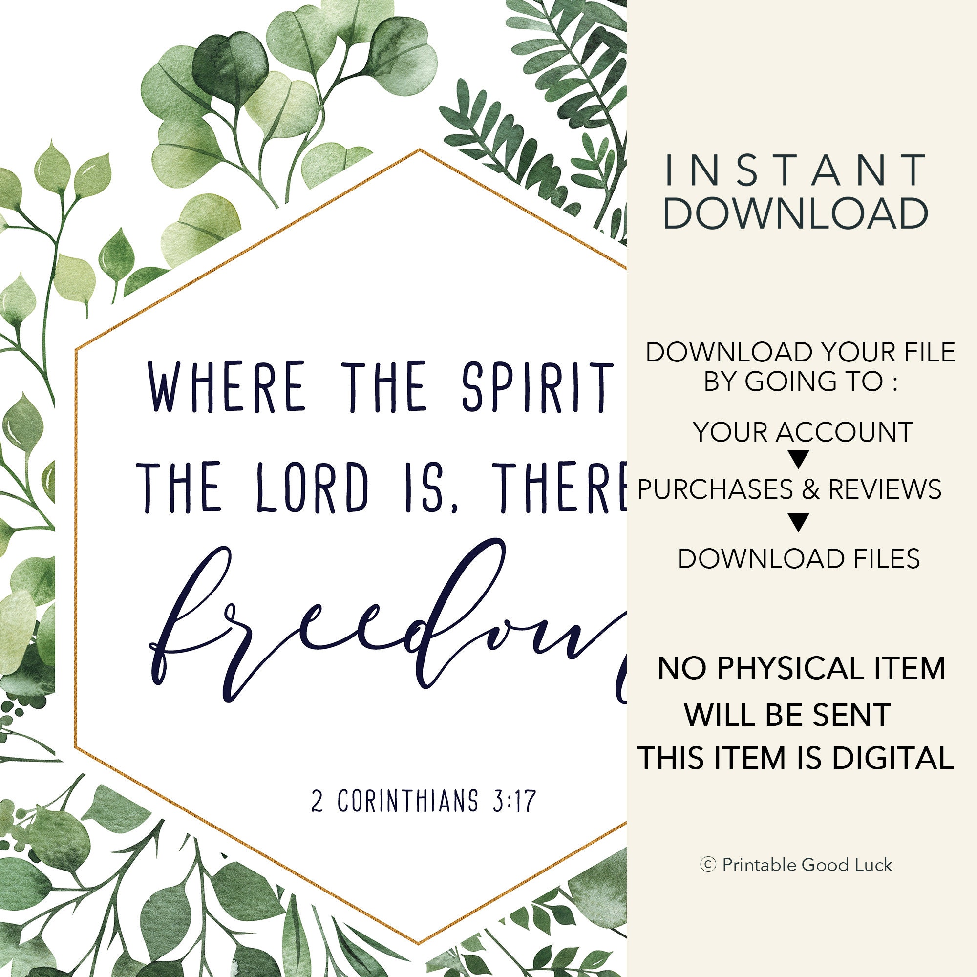 2 Corinthians 3:17 Freedom Bible Verse Wall Art Printable Christian ...