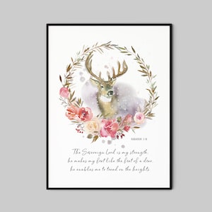 Habakkuk 3:19 The Lord Is My Strength, Christmas Printable Wall Art, Winter Bible Verse Card Digital Print, 11x14, 8x10, 5x7, 4x6, A3