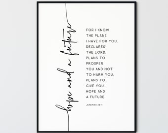 Jeremiah 29:11 Bible Verse Wall Art, Modern Christian Decor, Scripture Print Bible Quote Poster, Printable Wall Art, For I know the plans
