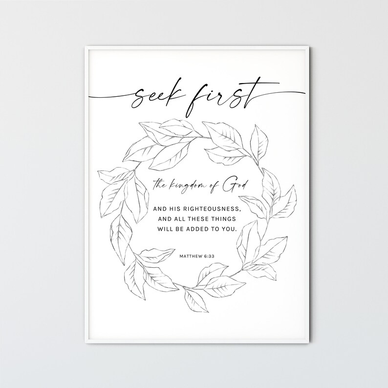 Matthew 6:33 Bible Verse Wall Art Printable Minimal Christian Wall Art ...