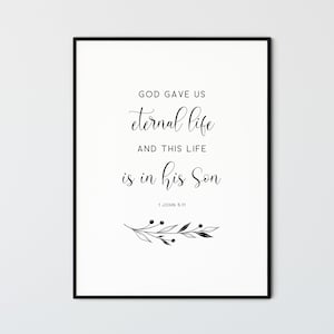 1 Jean 5:11, Bible Verse Wall Art, Modern Minimalist Scripture Quote Printable Wall Art, Living Room Christian Art Decor, Easter Card