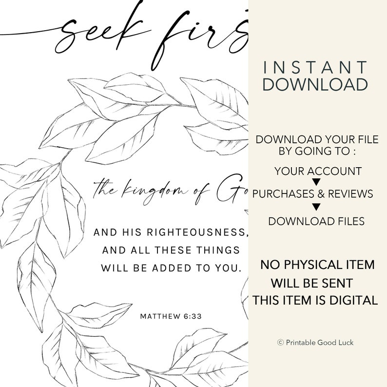 Matthew 6:33 Bible Verse Wall Art Printable Minimal Christian Wall Art ...