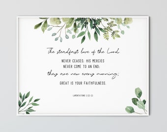 Lamentations 3:22-23 Horizontal Bible Verse Wall Art Printable Wall Art Watercolor Christian Wall Decor Religious Gift Scripture Prints
