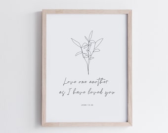 John 13:34 Printable Minimal Bible Verse Wall Art Scripture Quotes Typography Print Christian Gift Modern Minimalist Christian Wall Decor